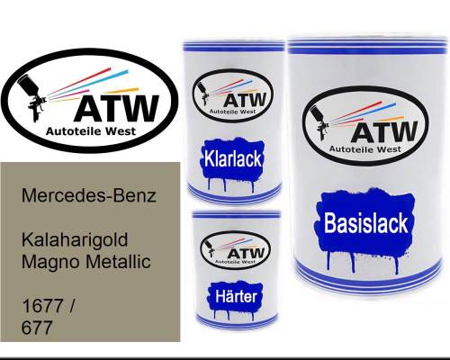 Mercedes-Benz, Kalaharigold Magno Metallic, 1677 / 677: 500ml Lackdose + 500ml Klarlack + 250ml Härter - Set, von ATW Autoteile West.